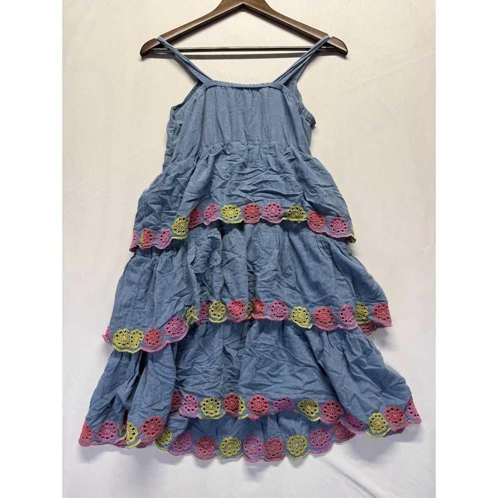 Old Navy Tiered Dress Girls‎ XL (14-16) Blue Eyelet Trim Square Neck Relaxed Fit